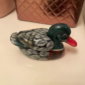 Vintage Hand Painted Ceramic Mallard Duck Trinket Holder Animal Figurine